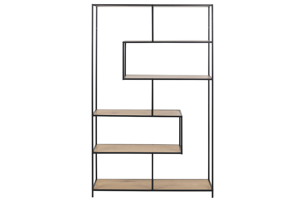 Biblioth�que ouverte finition bois clair et m�tal noir L114 cm TRESCA