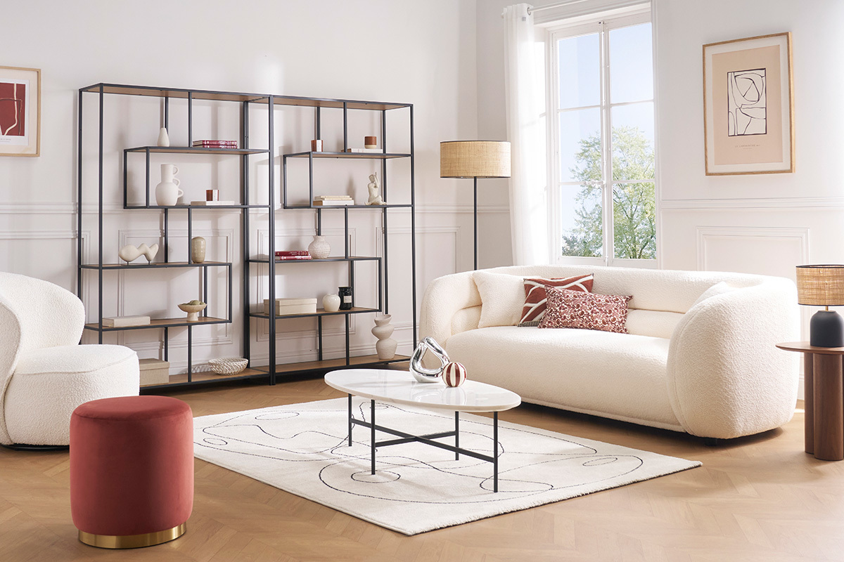 Biblioth�que ouverte finition bois clair et m�tal noir L114 cm TRESCA