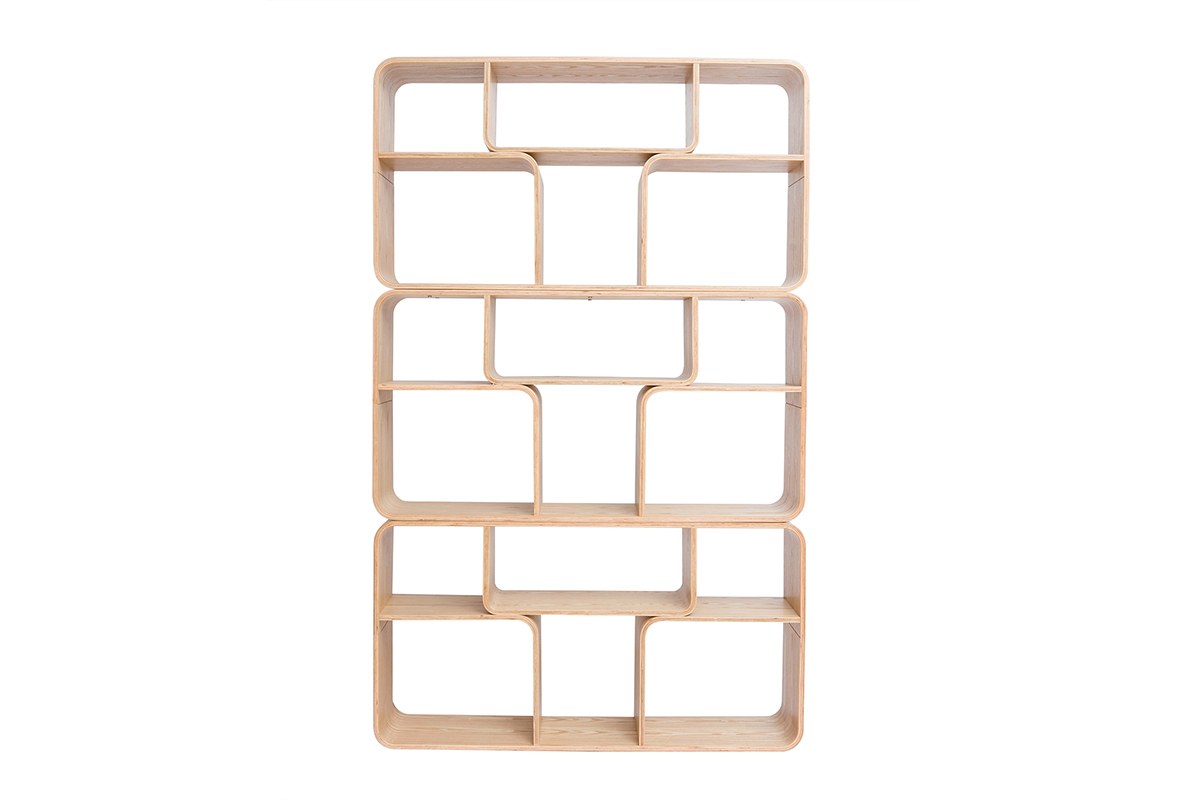 Biblioth�que ouverte en bois clair fr�ne WARHOL, vue de face, multi casiers.