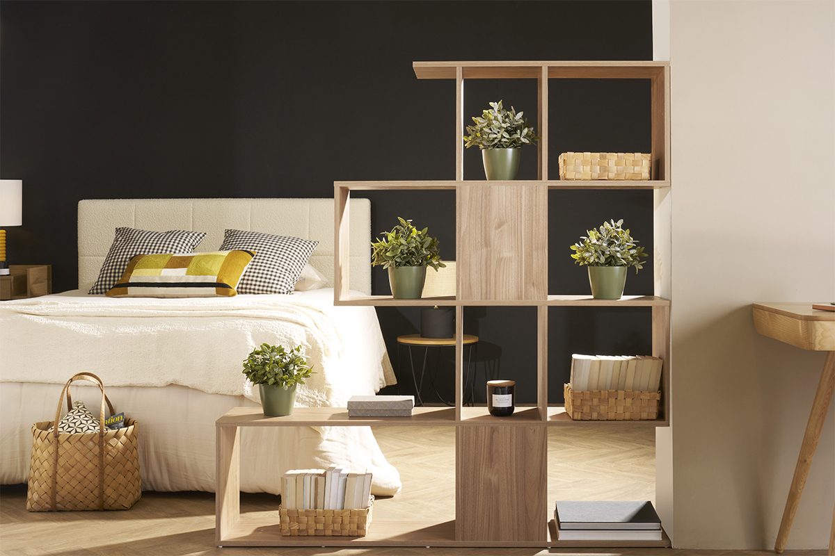 Biblioth�que ouverte s�parateur design finition bois clair ch�ne L139 cm COMO