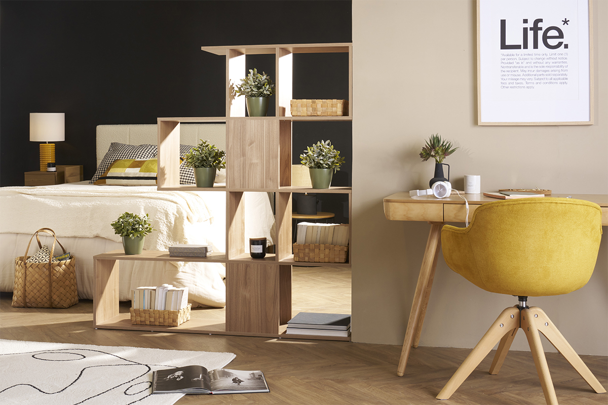 Biblioth�que ouverte s�parateur design finition bois clair ch�ne L139 cm COMO