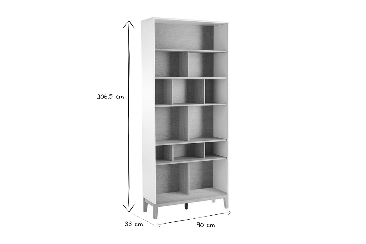 Biblioth�que scandinave en bois clair ch�ne et blanc L90 cm ABEL