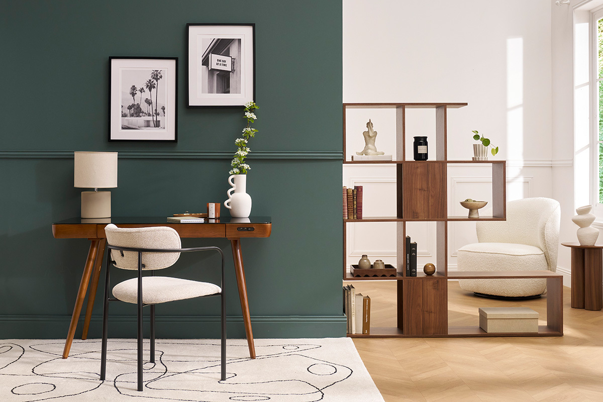 Biblioth�que s�parateur design finition bois noyer L139 cm COMO