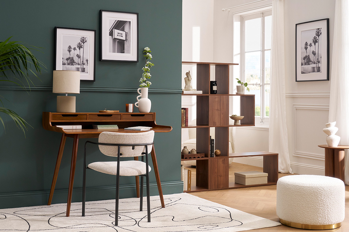 Biblioth�que s�parateur design finition bois noyer L139 cm COMO