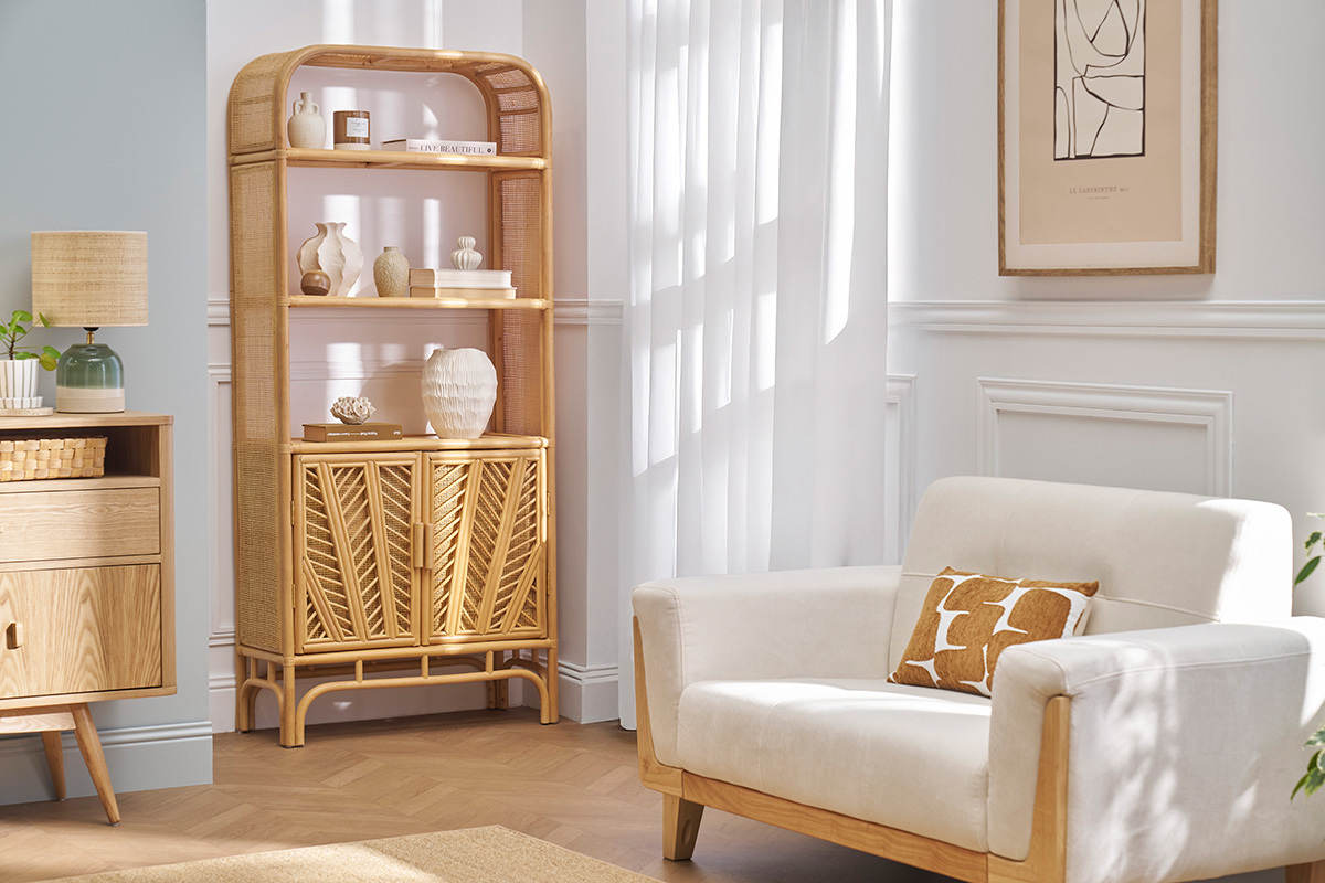 Biblioth�que vintage en rotin naturel L80 cm GALON