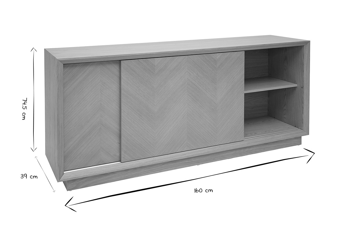 Buffet en bois � motifs chevrons clair, dimensions 160x39x74,5 cm