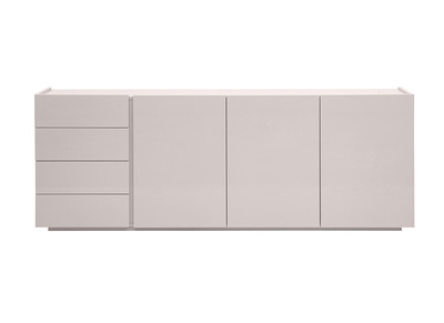 Buffet beige laqu&eacute; brillant 3 portes 4 tiroirs L200 cm ISAURE