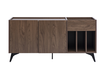 Buffet de rangement vinyles en bois fonc&eacute; finiton noyer et m&eacute;tal noir L140 cm SEDA