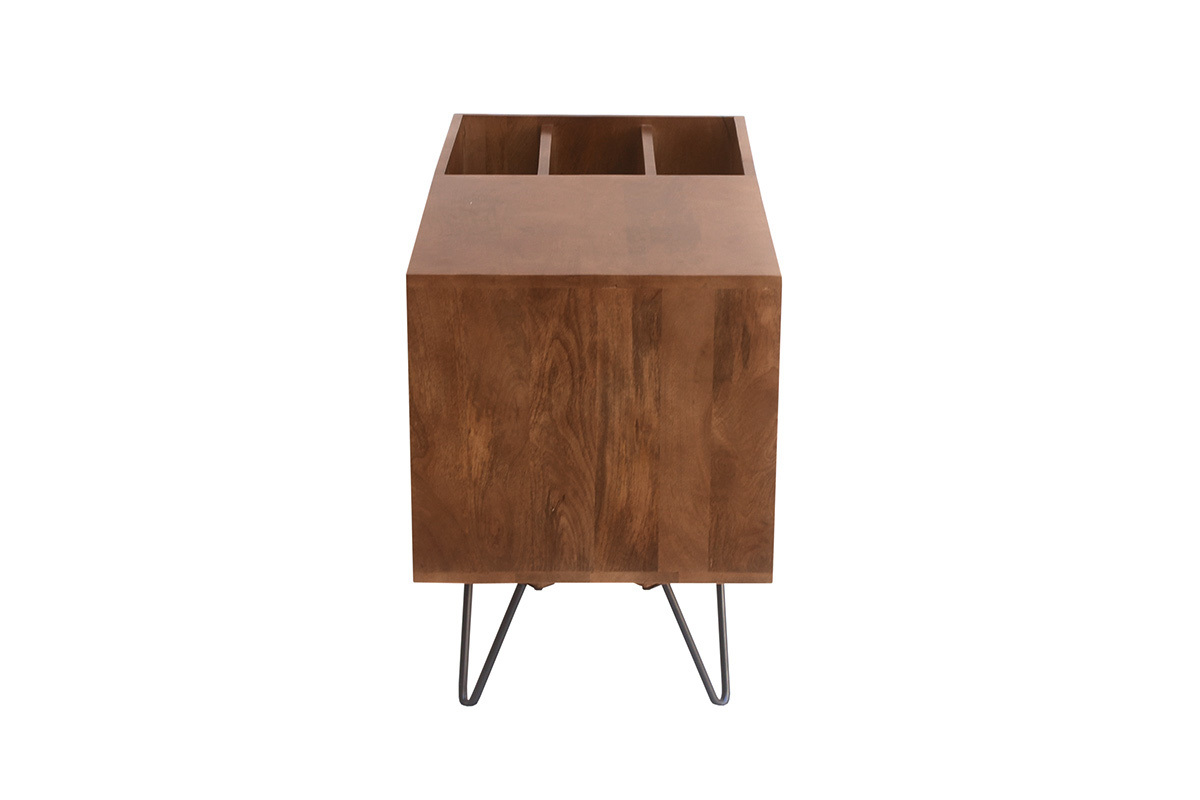 Buffet de rangement vinyles en bois manguier massif teint� et m�tal L90 cm BOOGIE