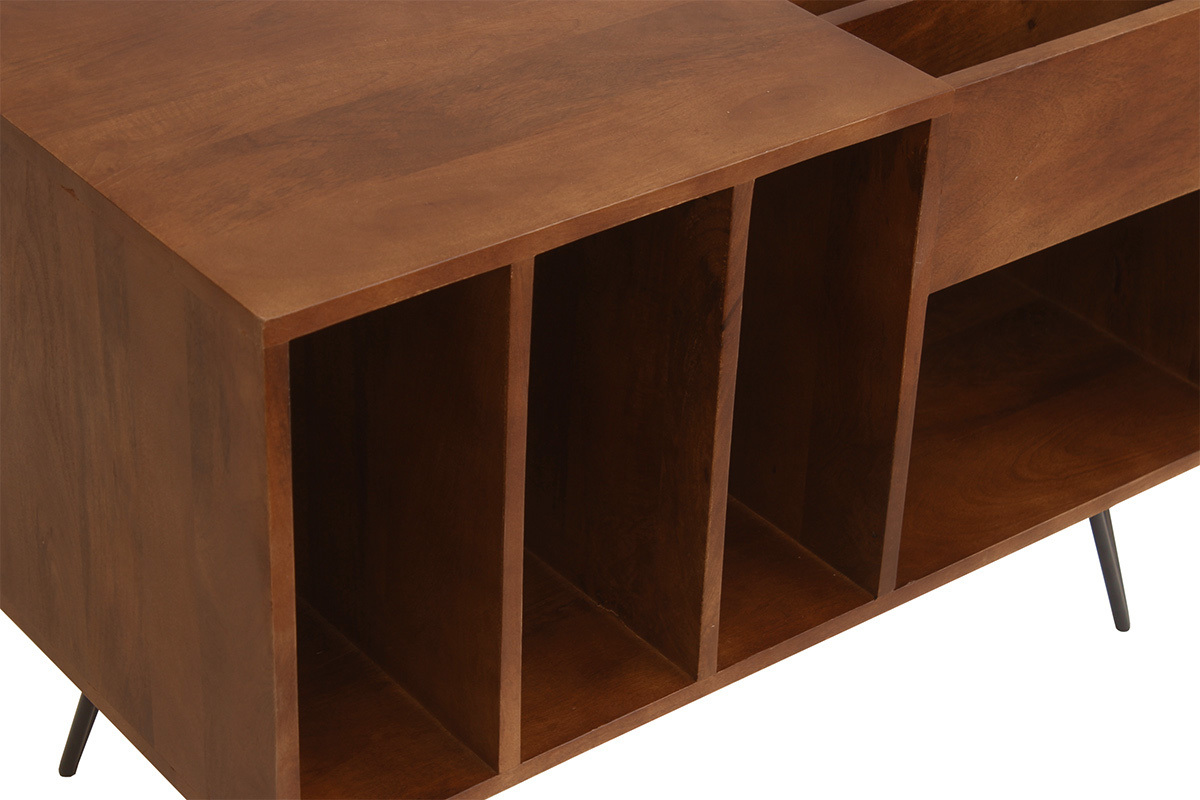 Buffet de rangement vinyles en bois manguier massif teint� et m�tal L90 cm BOOGIE
