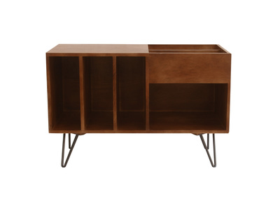 Buffet de rangement vinyles en bois manguier massif teint&eacute; et m&eacute;tal L90 cm BOOGIE