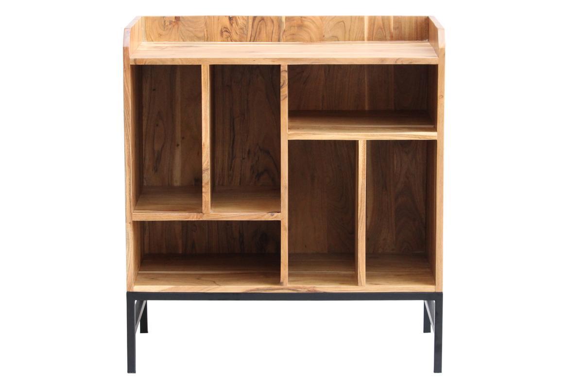 Buffet de rangement vinyles en bois massif et m�tal noir L76 cm BLUES