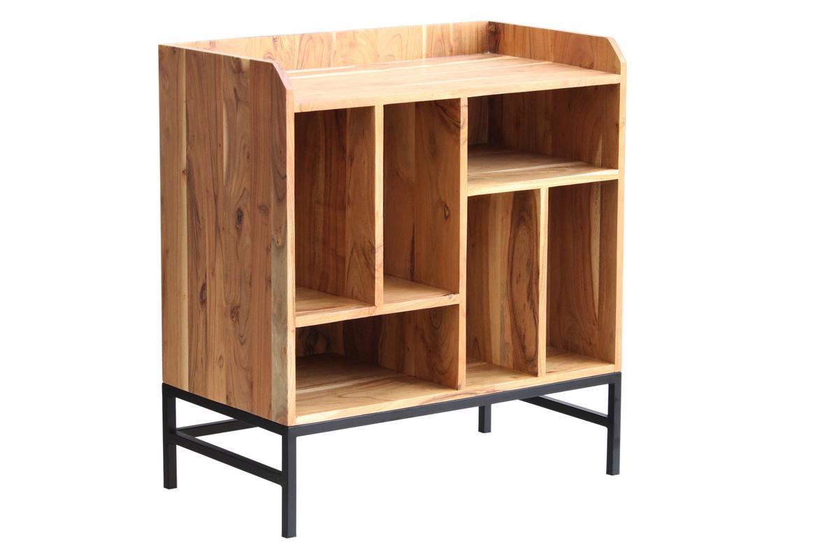 Buffet de rangement vinyles en bois massif et m�tal noir L76 cm BLUES