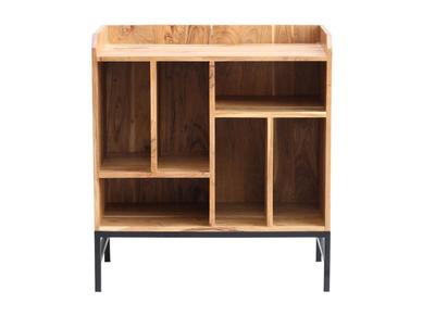Buffet de rangement vinyles en bois massif et m&eacute;tal noir L76 cm BLUES