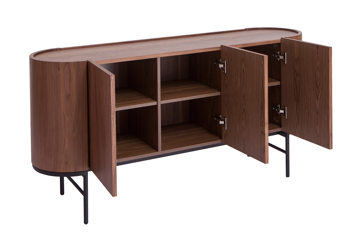 Buffet design bois fonc� noyer et m�tal noir 3 portes L160 cm SKYE