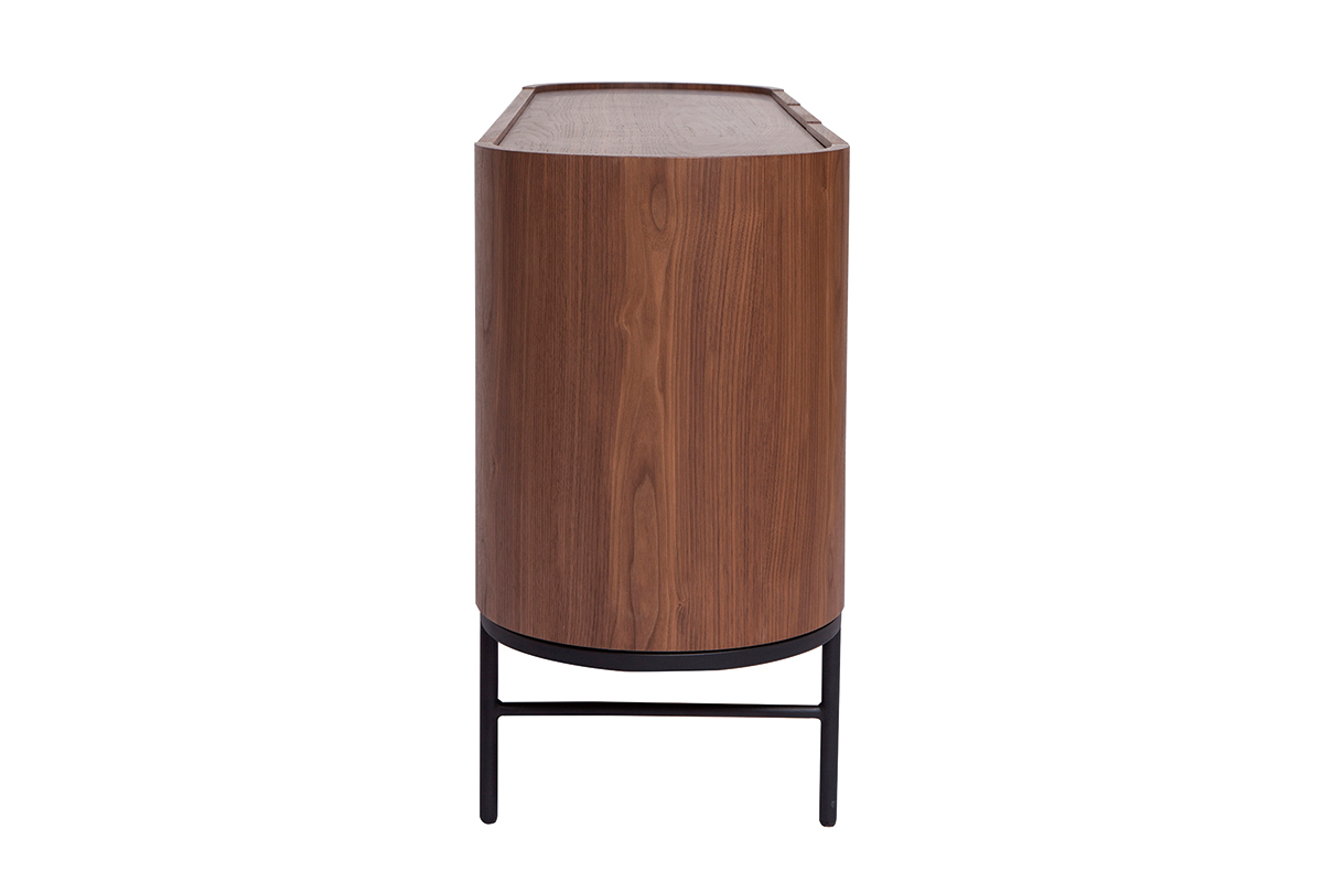 Buffet design bois fonc� noyer et m�tal noir 3 portes L160 cm SKYE