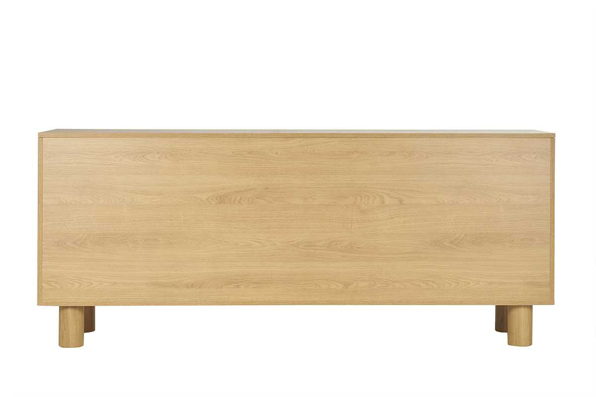 Buffet design en bois clair ch�ne massif grav� 4 portes L180 cm GOSHI