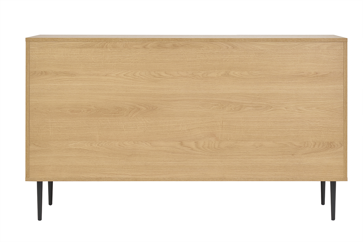 Buffet design en bois clair ch�ne massif grav� et m�tal noir 3 portes L135 cm ARCHIPEL