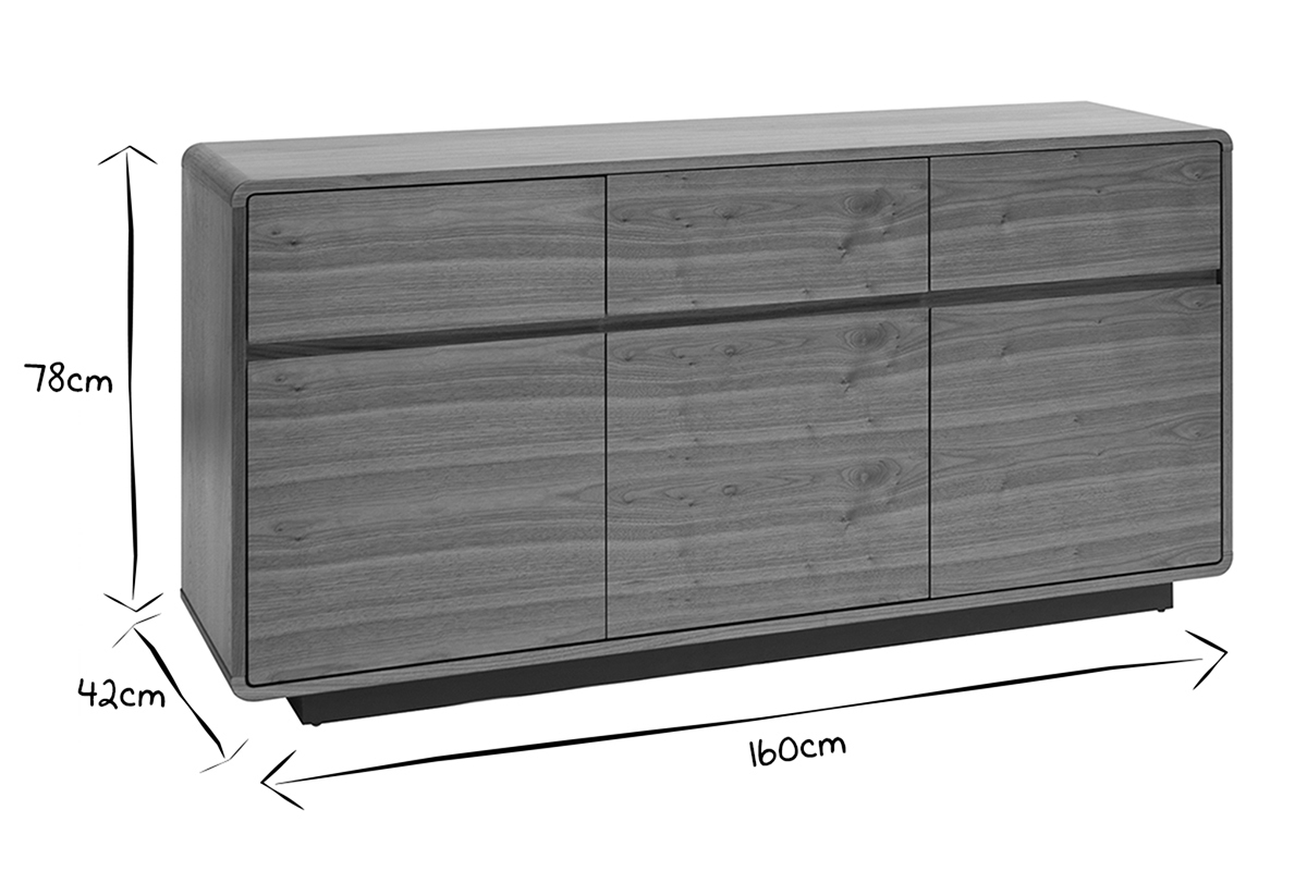 Buffet design en bois fonc� noyer 3 portes 3 tiroirs L160 cm JAKO
