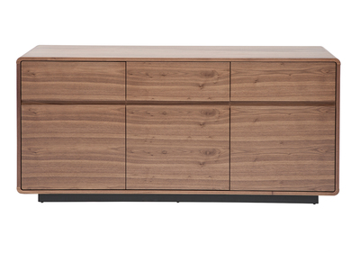 Buffet design en bois fonc&eacute; noyer 3 portes 3 tiroirs L160 cm JAKO