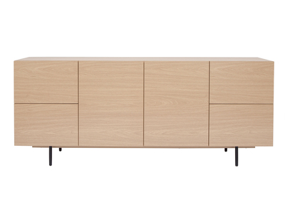 Buffet design finition bois clair ch&ecirc;ne et m&eacute;tal noir 2 portes 4 tiroirs L180 cm ALASKA