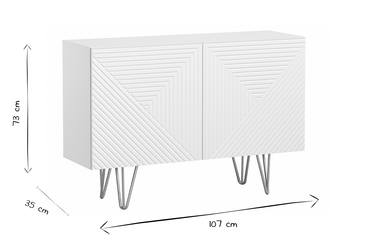 Buffet design grav� blanc mat et m�tal dor� 2 portes L107 cm OZEN