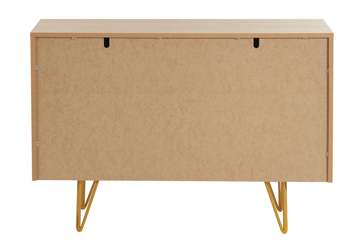 Buffet design grav� finition bois clair ch�ne et m�tal dor� 2 portes L107 cm OZEN