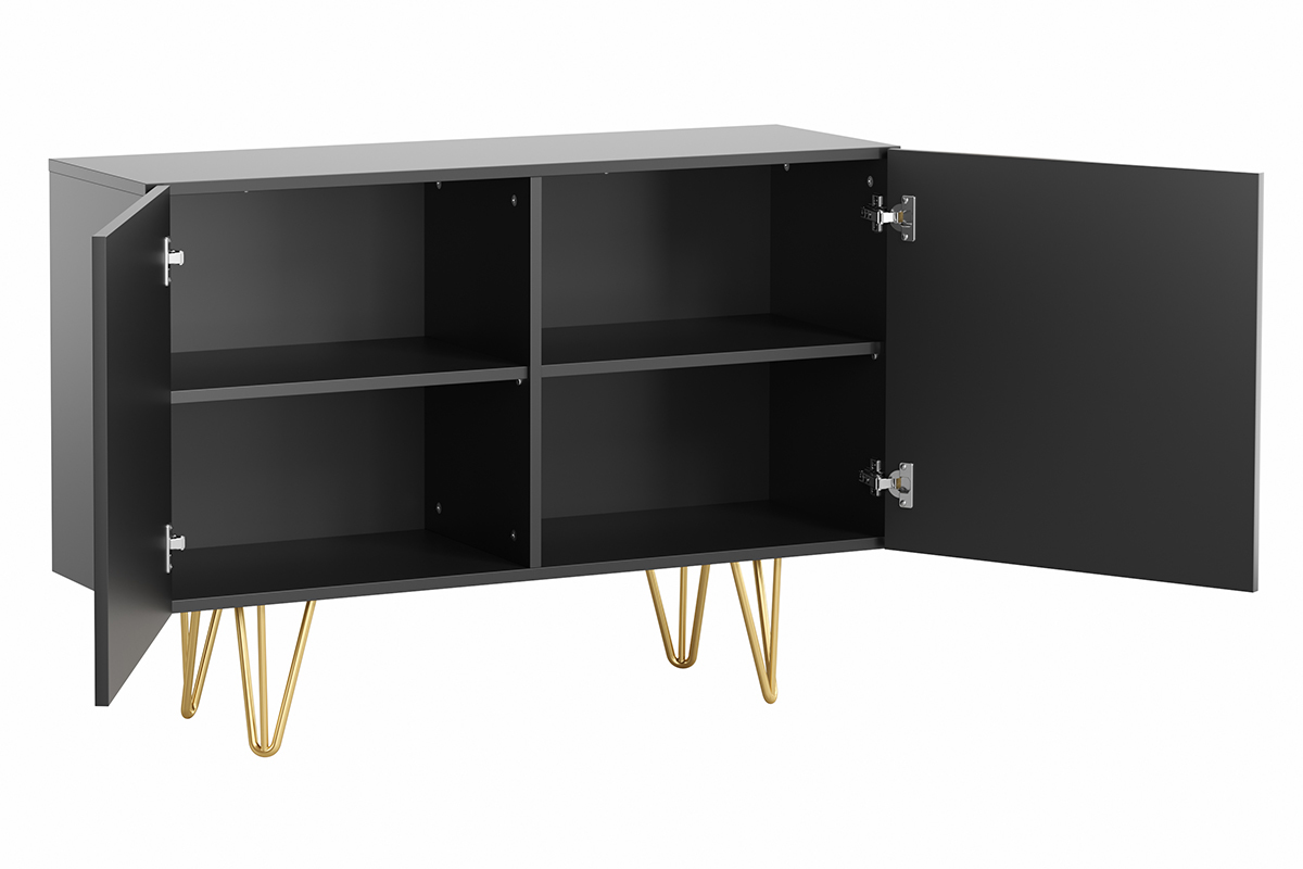 Buffet design grav� noir et m�tal dor� 2 portes L107 cm OZEN