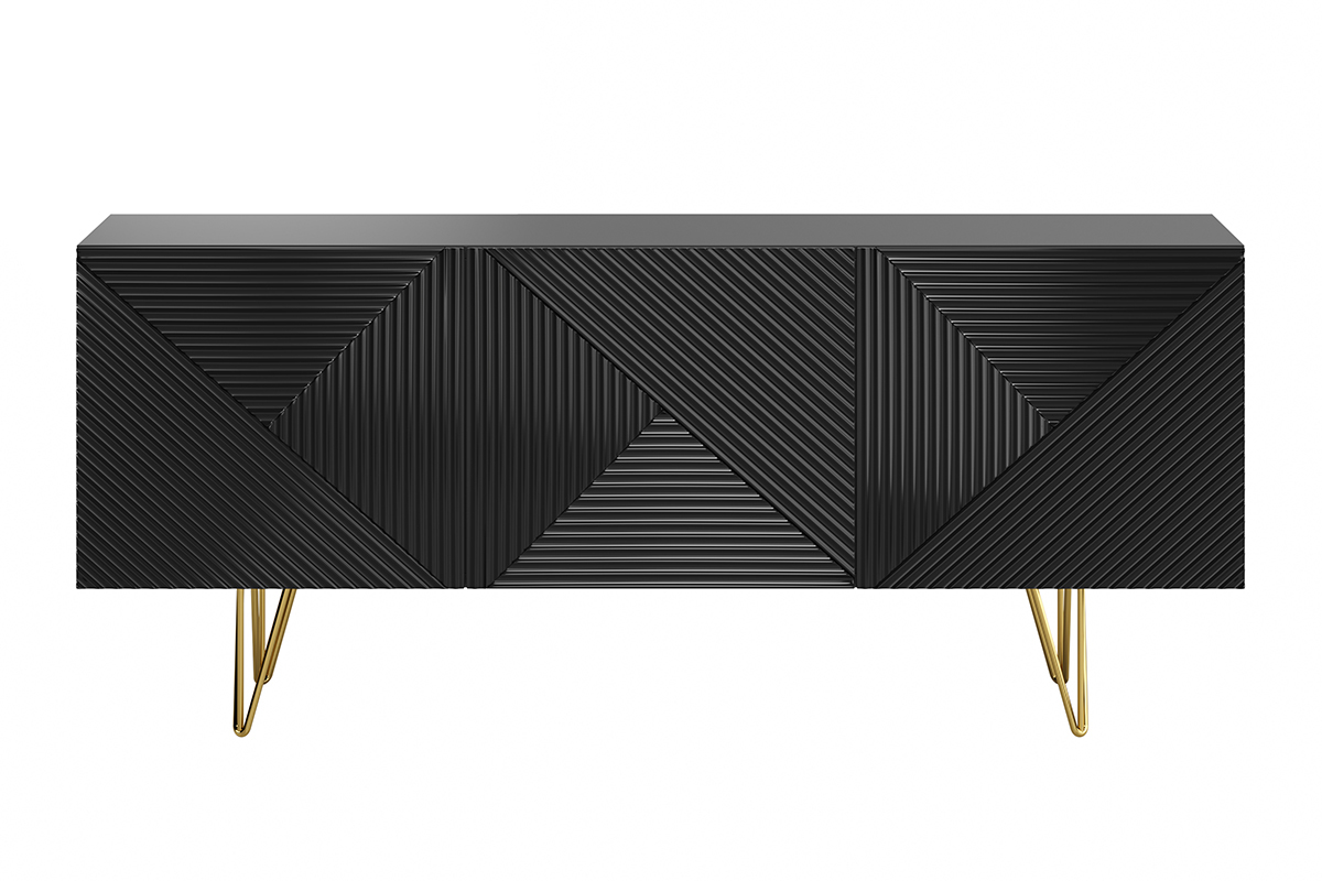 Buffet design grav� noir et m�tal dor� 3 portes L160 cm OZEN