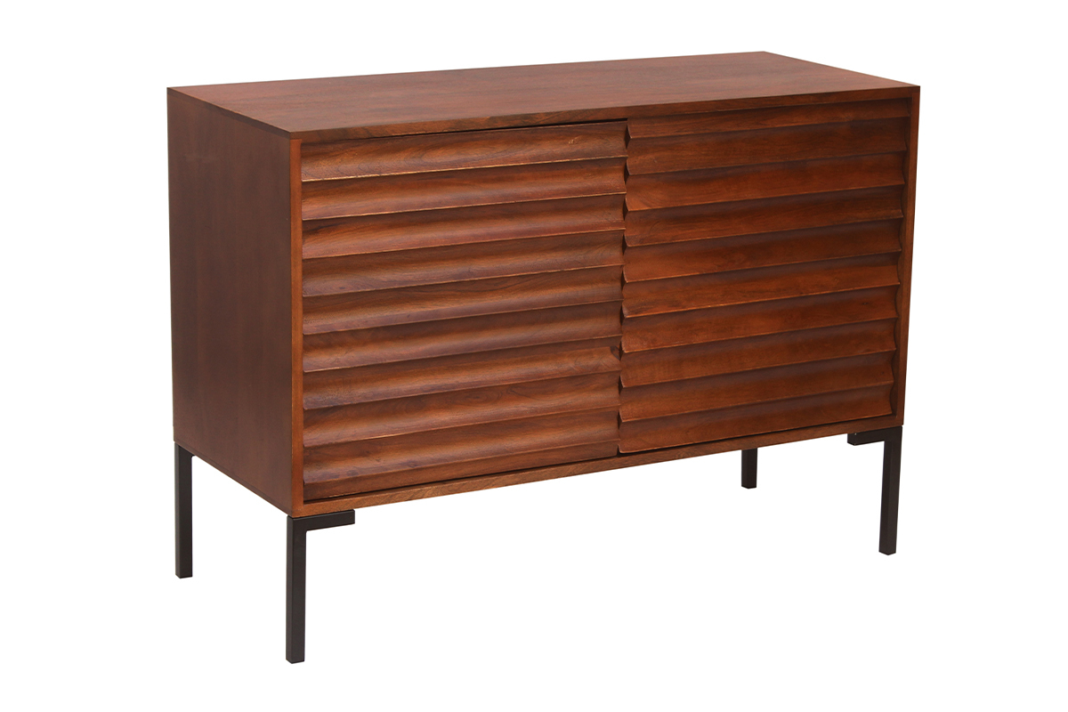Buffet en bois fonc� manguier massif et m�tal noir 2 portes L100 cm ONDA