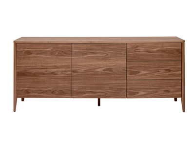 Buffet en bois fonc&eacute; noyer 2 portes 3 tiroirs 180 cm BENJA