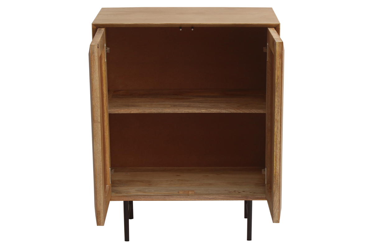 Buffet en bois manguier massif grav� et m�tal noir 2 portes L70 cm AGRA