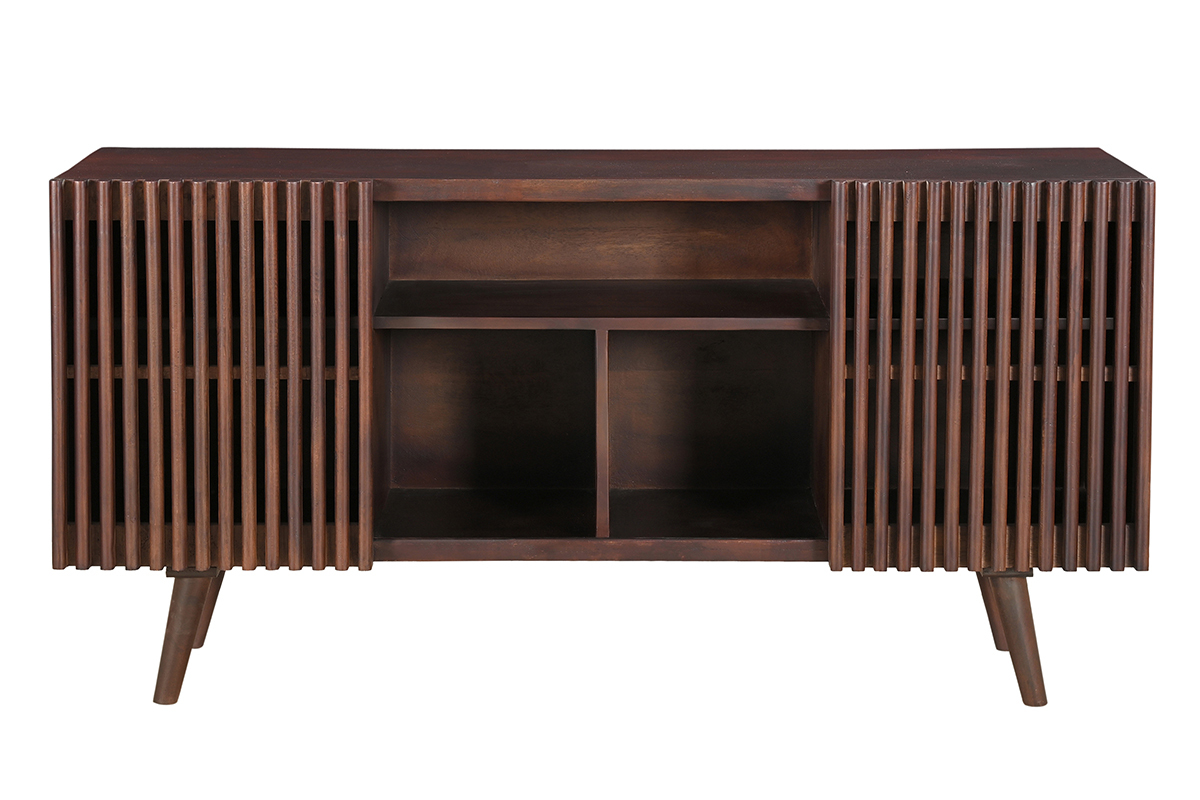 Buffet en manguier massif teint� bois fonc� 2 portes coulissantes L140 cm ALBA