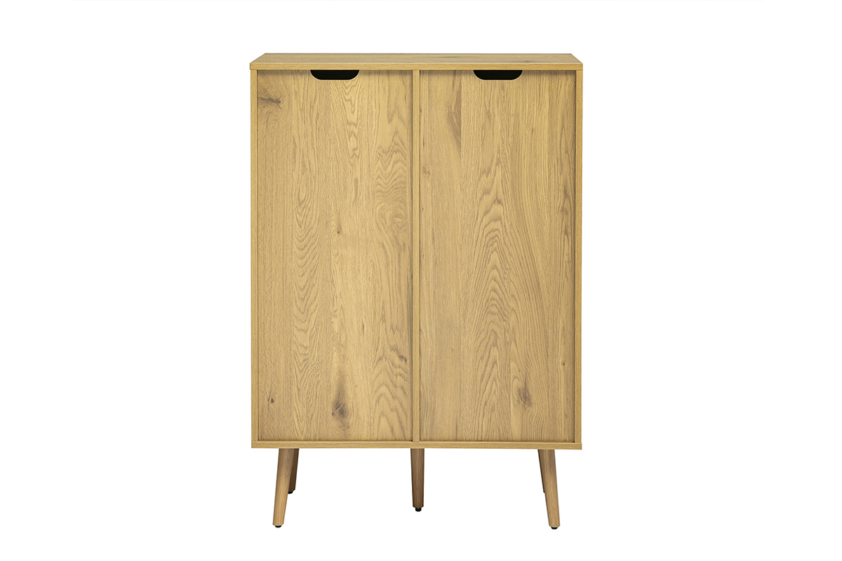 Buffet bois clair avec 4 portes, cannage rotin et m�tal noir, vue de dos.