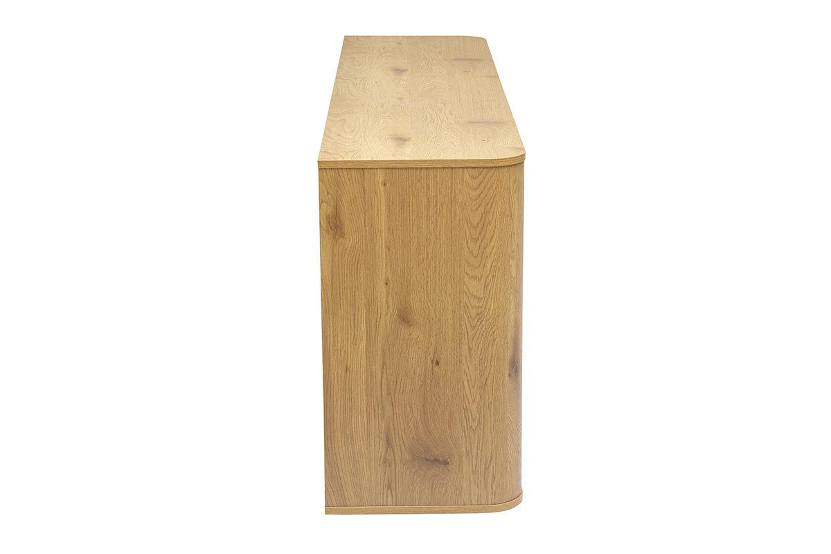Buffet NEGAN en bois clair ch�ne, vue de profil, 4 portes, dimensions L180 x P40 x H75 cm.