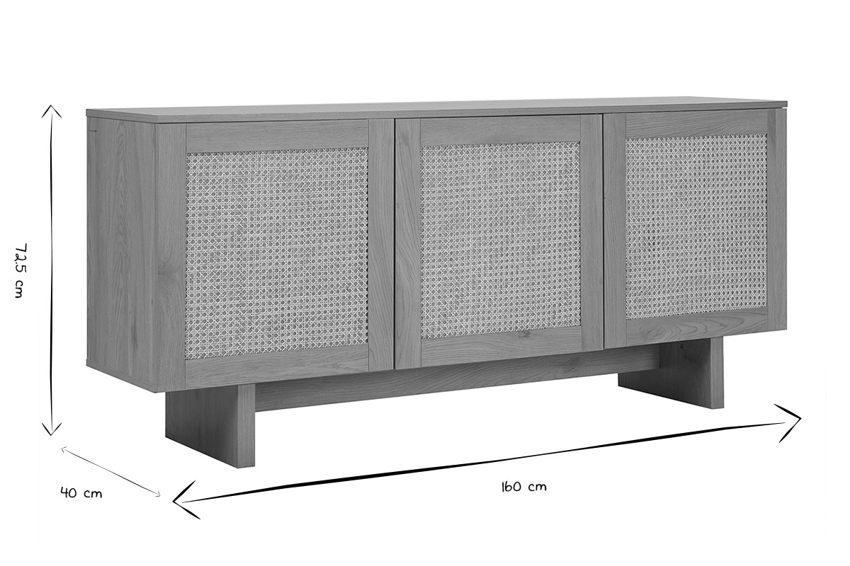 Dimensions du buffet HERA en noir et blanc : 160 cm x 40 cm x 72,5 cm.