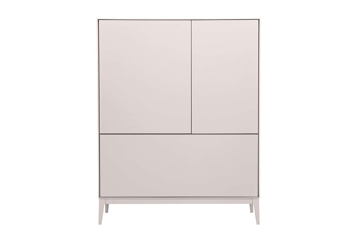Buffet haut beige laqu� mat � deux portes et un tiroir, vue de face, L90 cm