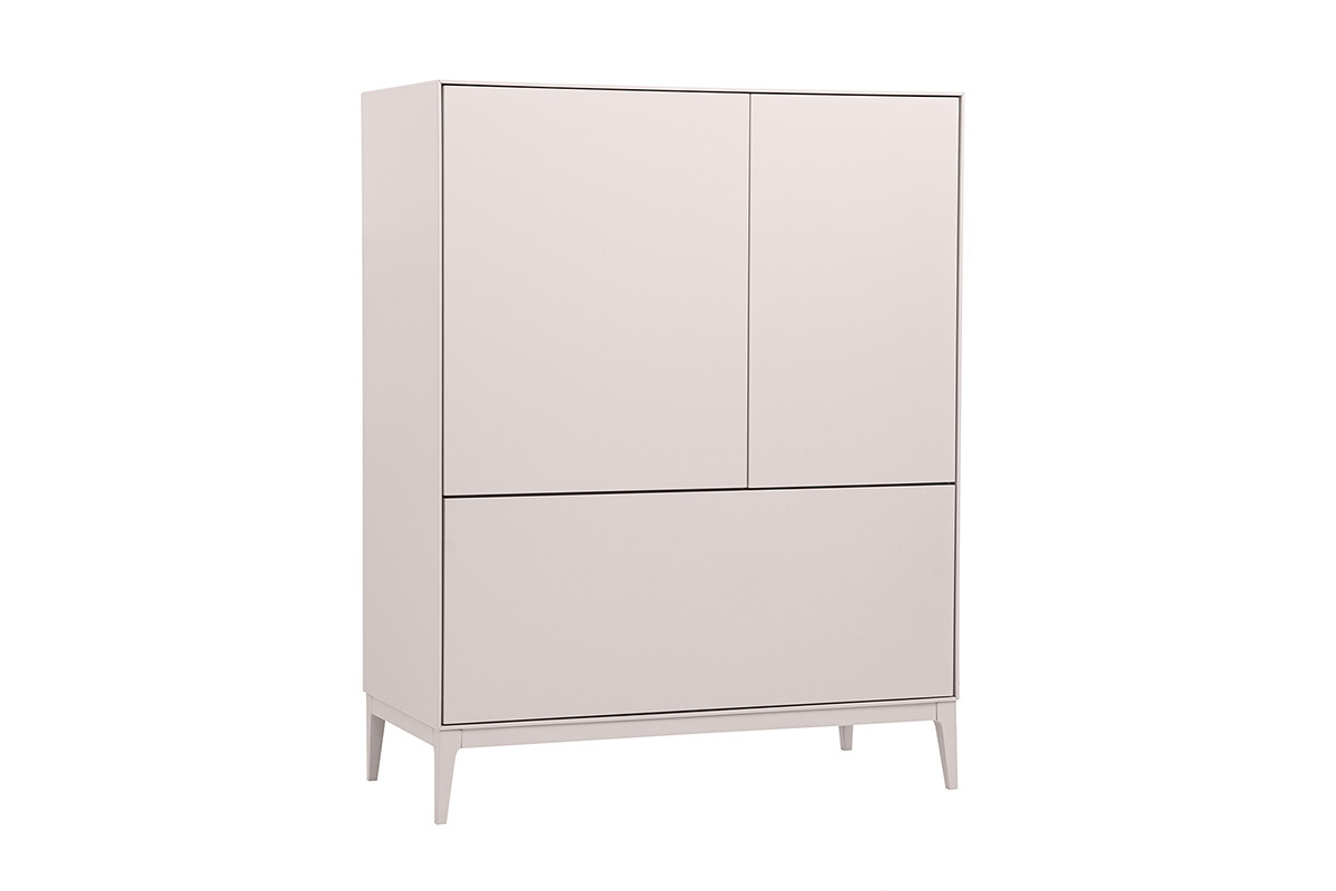 Buffet haut beige laqu� mat 2 portes et 1 tiroir, vue de 3/4