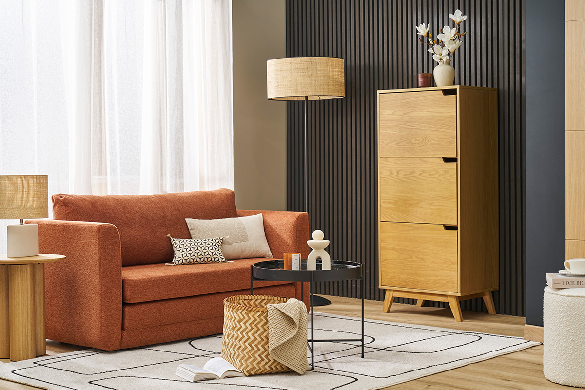 Buffet haut scandinave bois clair h�v�a L60 cm LEENA