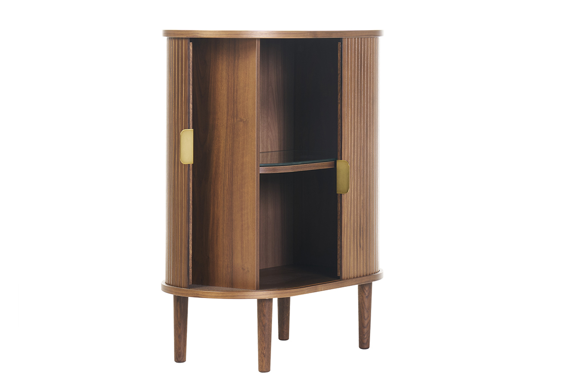 Buffet haut vintage avec portes coulissantes bois fonc� noyer L70 cm EPIC