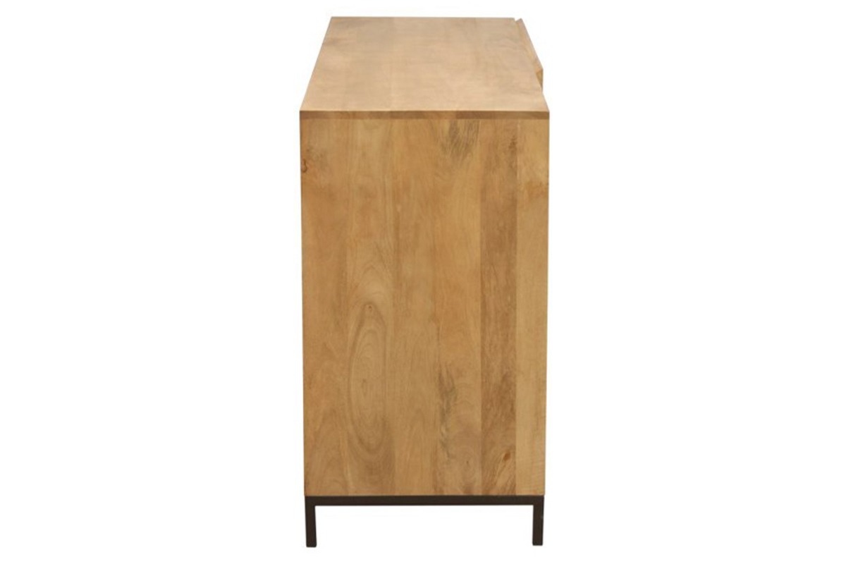 Vue lat�rale du buffet en manguier massif et m�tal noir, 2 portes, 145 cm de long.
