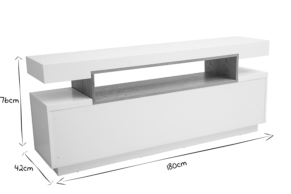 Buffet scandinave blanc laqu� et bois, dimensions 180x42x76 cm en noir et blanc