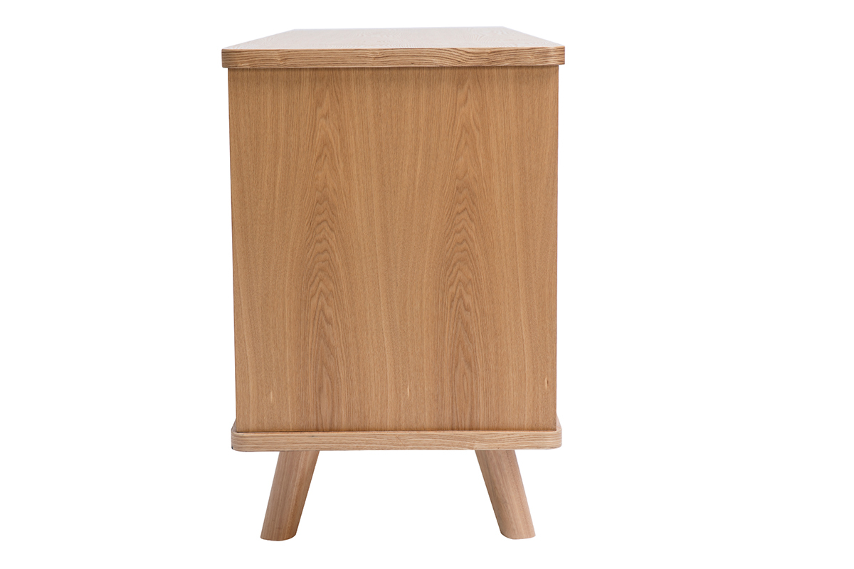 Buffet scandinave en bois clair, vue lat�rale avec pieds compas.