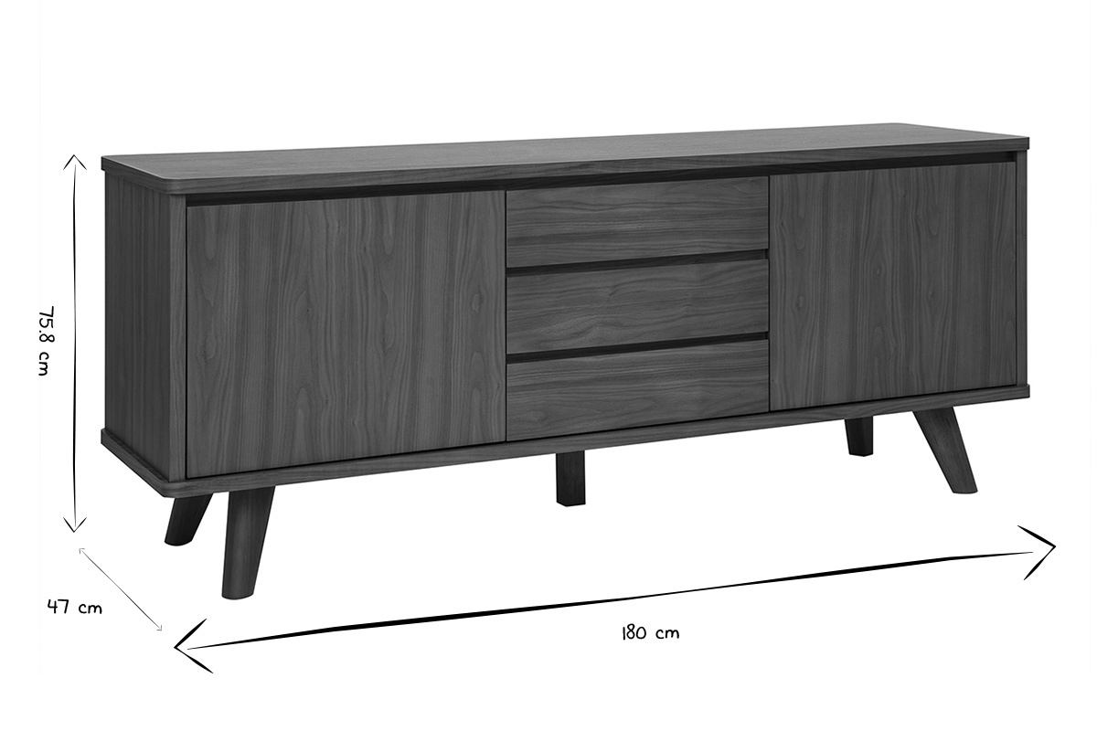 Dimensions du buffet scandinave FIFTIES en noir et blanc : L180 x P47 x H75,8 cm