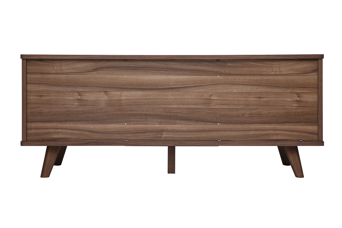 Buffet scandinave en bois fonc� noyer 2 portes 3 tiroirs vue de dos