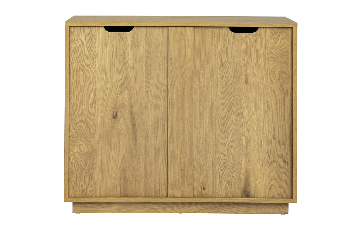 Buffet scandinave en bois clair ch�ne avec deux portes, vue de dos.