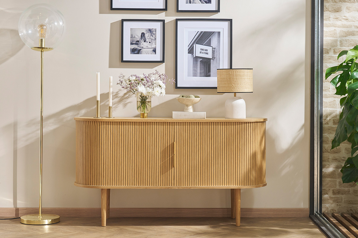 Buffet vintage en bois clair ch�ne 2 portes coulissantes L138 cm EPIC