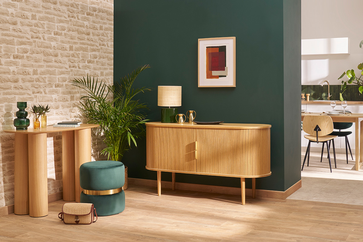 Buffet vintage en bois clair ch�ne 2 portes coulissantes L138 cm EPIC