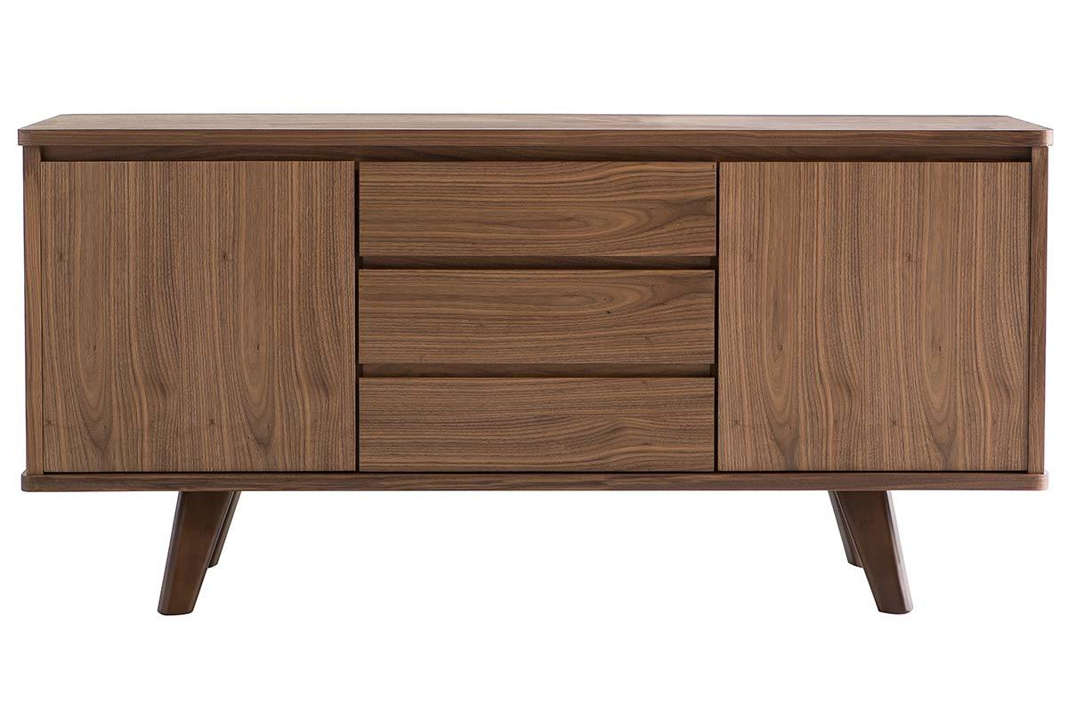 Buffet vintage en bois fonc� noyer 2 portes 3 tiroirs L160 cm FIFTIES