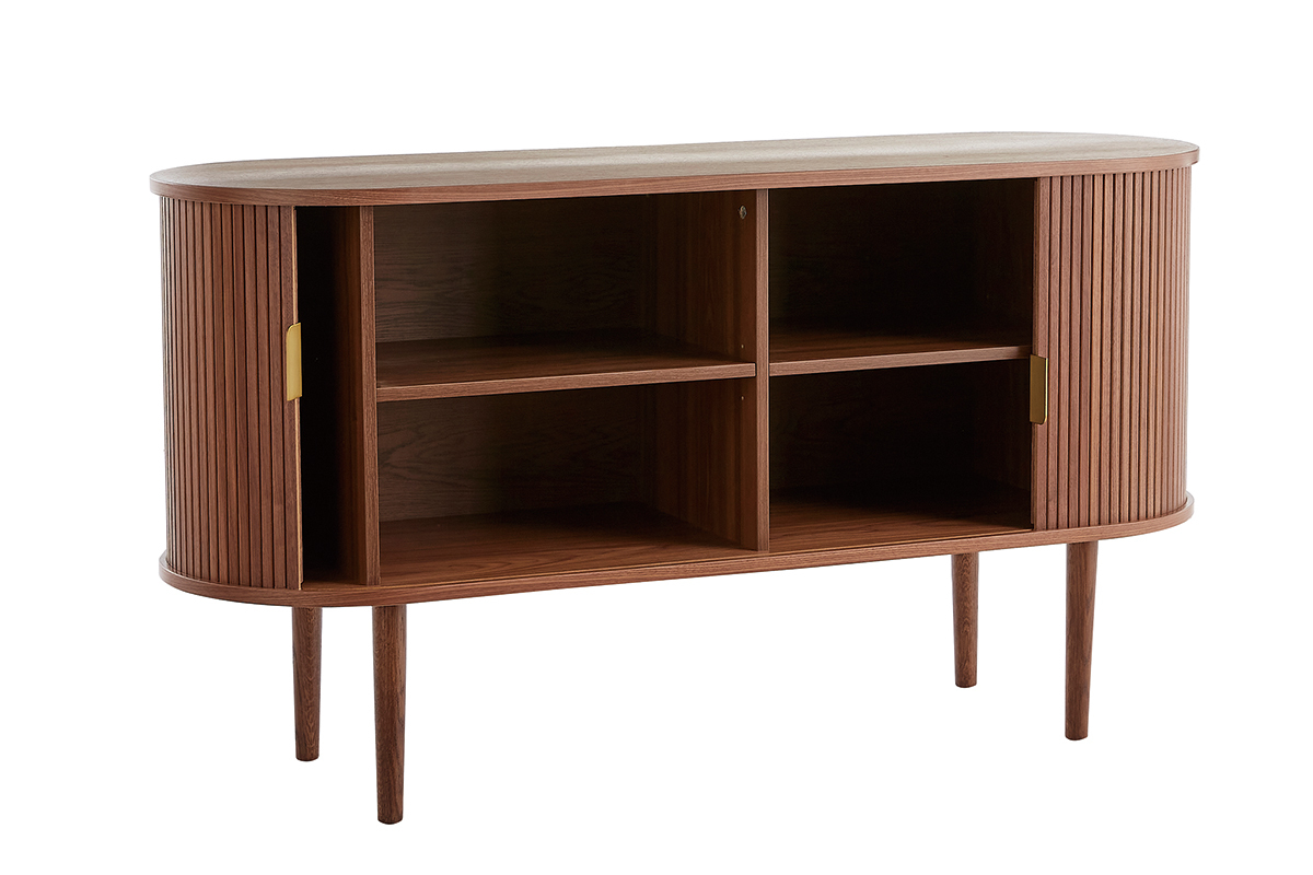 Buffet vintage en bois fonc� noyer 2 portes coulissantes L138 cm EPIC